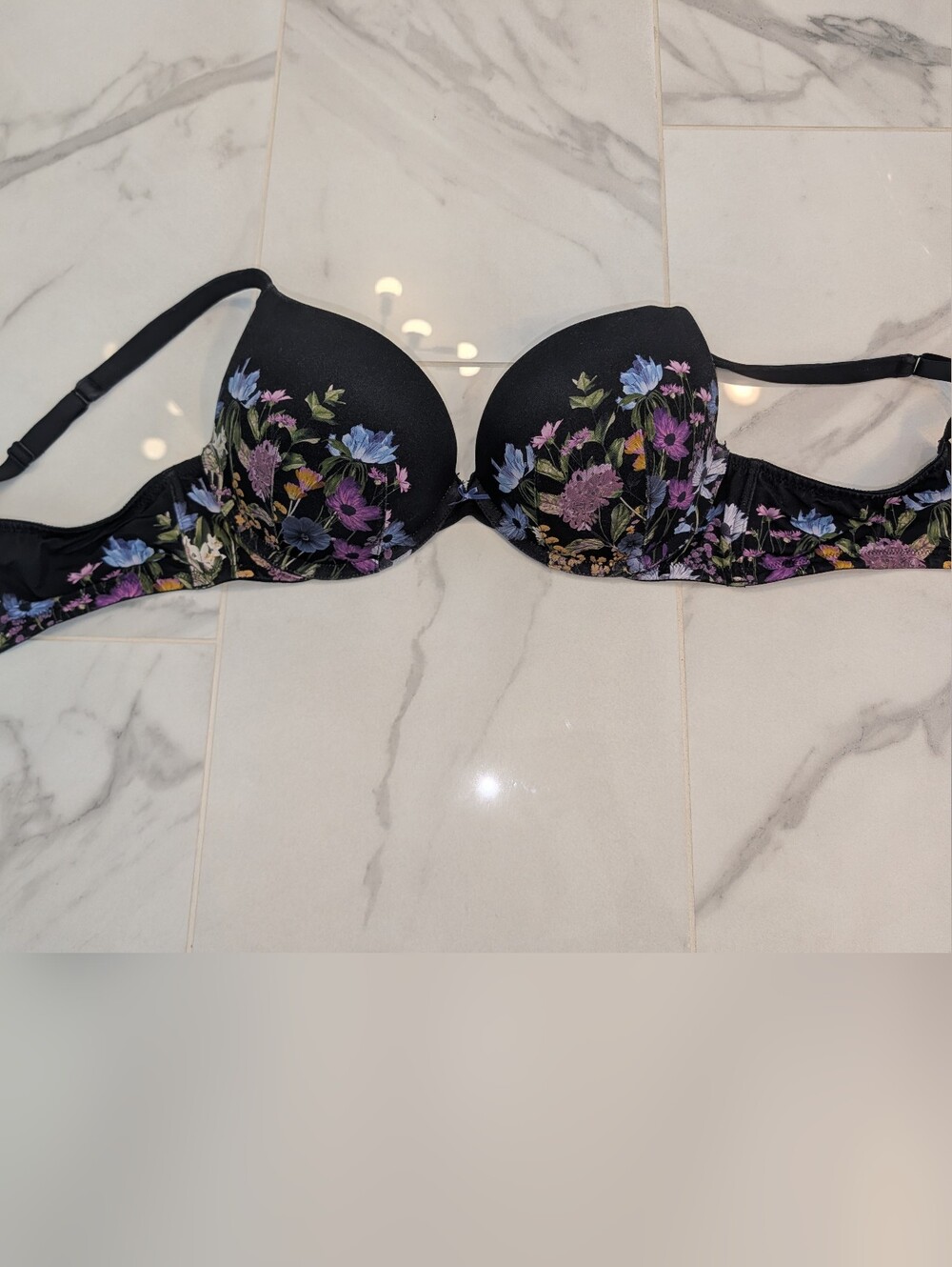 Cacique Black Bra with Multicolor Floral Embroidery